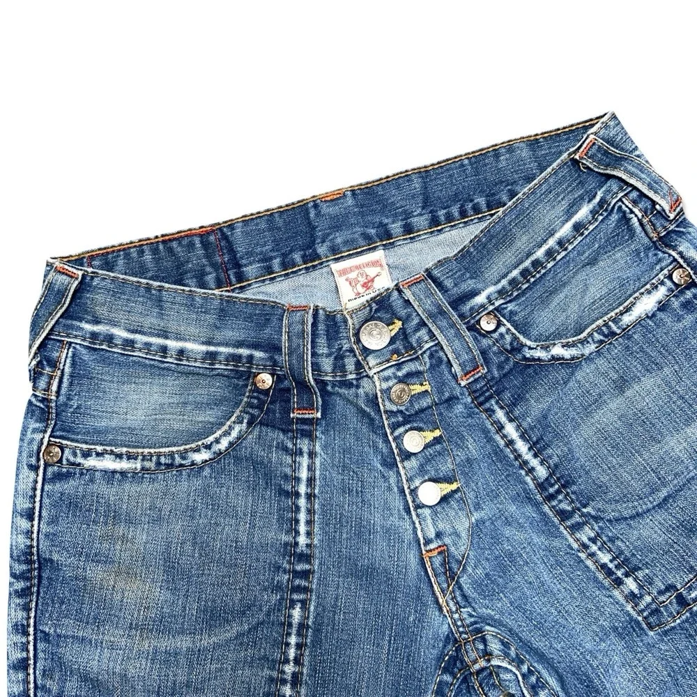 VTG True Religion Big Rig Cut Off Denim Shorts Size 32 Made USA Button Fly